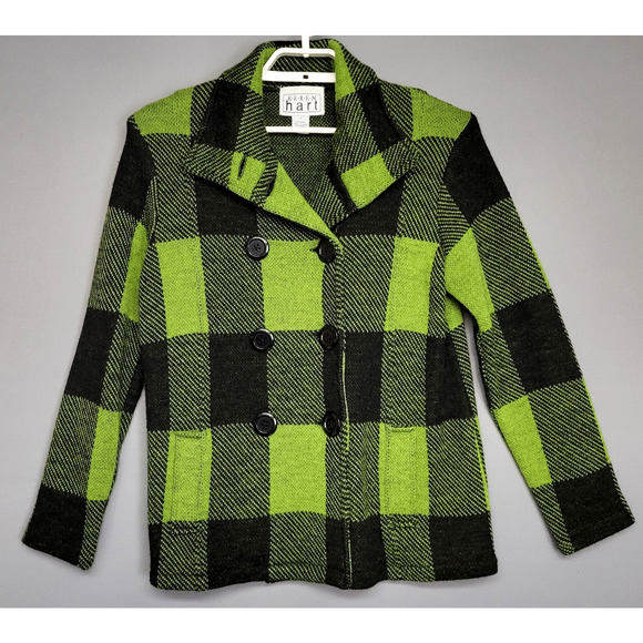 Keren Hart Jacket Coat Womens S Bufflo Plaid Wool Retro Grunge Neon Check Y2K - Picture 3 of 12